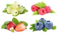 Collection of berries strawberries blueberries berry fruits fruit isolated on white Royalty Free Stock Photo