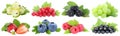 Collection of berries strawberries blueberries grapes fruits fruit isolated on white