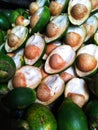 a collection of betel nuts that have been peeled off for sale at the payakumbuh market