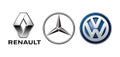 Collection of biggest European car manufacturers logos, on white background: Renault, Mercedes Benz and Volkswagen, vector