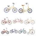 Different bikes for sport and walks.Different bicycle icon in set