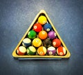 collection of billiard balls in a triangle on a pool table Royalty Free Stock Photo