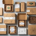 A collection of biodegradable packaging boxes in various sizes, made Royalty Free Stock Photo