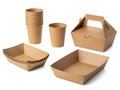 Collection of biodegradable paper food containers and cups on white background isolated on white background Royalty Free Stock Photo