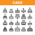 Collection Birthday Cake Sign Icons Set Vector