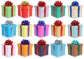 Collection of birthday gifts christmas presents set isolated on white