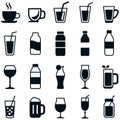 Collection of black beverage icons on white background Royalty Free Stock Photo