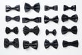 collection of black bow ties on white background