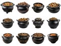 A Collection of Black Ceramic Pots Filled with Mushrooms Royalty Free Stock Photo