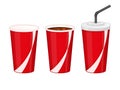 Collection of black cola in plastic cups on white background. Royalty Free Stock Photo
