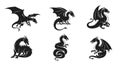 Collection of Black Dragon Silhouettes - Vector Graphics Royalty Free Stock Photo