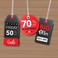 Collection Of Black Friday Tags On Wooden Textured Background Shopping Icons Royalty Free Stock Photo