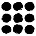 Collection of black grunge paint circles, stains. Brush strokes isolated on white background. Vector illustration. Royalty Free Stock Photo
