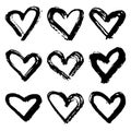 Collection of black grunge paint heart. Set of brush strokes isolated on white background. Vector illustration. Royalty Free Stock Photo