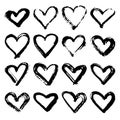 Collection of black grunge paint heart. Set of brush strokes isolated on white background. Vector illustration. Royalty Free Stock Photo