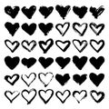 Collection of black grunge paint heart. Set of brush strokes isolated on white background. Vector illustration. Royalty Free Stock Photo