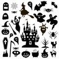 Collection of black icons Halloween on a white background Royalty Free Stock Photo