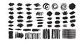 Collection of Black Ink Brush Strokes Splatters Swirls and Grid Patterns on White vector Royalty Free Stock Photo