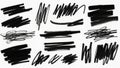 Collection of black marker scribbles and brush strokes on a white background Royalty Free Stock Photo