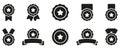 Collection of Black Medals with Ribbon and Stars for Winner of Championship. Silhouette Rewards Set on White Background