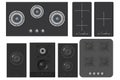 Top view collection of black modular kitchen gas and induction cooktops (domino style), 3D illustration Royalty Free Stock Photo