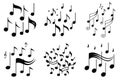 Collection of black musical notes and symbols on white background treble clef eighth note Royalty Free Stock Photo