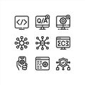 Software Development, QA Testing and Cybersecurity Line Icons Set Royalty Free Stock Photo
