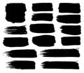 Collection of black paint, ink brush strokes, brushes, lines. Dirty artistic design elements, boxes, frames. Vector illustration. Royalty Free Stock Photo