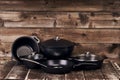 Collection of black pots Royalty Free Stock Photo