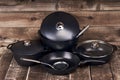 Collection of black pots Royalty Free Stock Photo