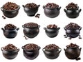 A Collection of Black Pots Filled with Chocolate Pieces Royalty Free Stock Photo