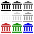 Collection of black, red, green and white building bank icon