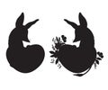 Collection of black silhouette drawing Australian animal bilby with heart and flowers. Valentine enamored character