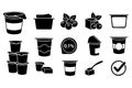 Collection of black silhouette icons depicting various yogurt containers and related elements Royalty Free Stock Photo