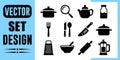 Black kitchenware icons on white and blue background Royalty Free Stock Photo