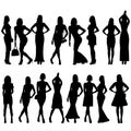 Collection of black silhouettes of beautiful women