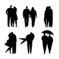 Collection of black silhouettes of couples in love. Vector illustration