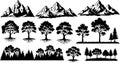 Mountain and Tree Silhouettes Collection mountains peaks Royalty Free Stock Photo