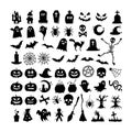 Collection of black silhouettes Halloween isolated on white background. Set of Halloween silhouettes icon, characters Royalty Free Stock Photo