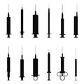Set of black silhouettes of syringes on white background, vector illustration