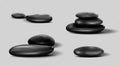 Collection of black SPA stones. Vector pebble set on transparent background Royalty Free Stock Photo