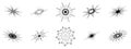 Collection of black sun stars flower starburst sunbeam burst sunshine snowflakes icons, abstract background vector illustration Royalty Free Stock Photo