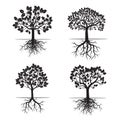 Collection of Black Trees and Roots. Vector Illustration. Royalty Free Stock Photo