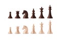 Collection of black and white chess pieces isolated on white background. Bundle of figures for strategy board game Royalty Free Stock Photo