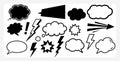 Collection of black and white comic book style speech bubbles and action elements thought bubble Royalty Free Stock Photo