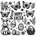 collection black and white drawings of Easter-themed items Royalty Free Stock Photo