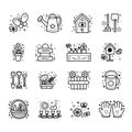 Collection of cute gardening clip art elements, hand drawn doodle style, vector illustration.