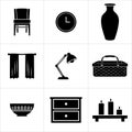 A collection of black and white household object clip art icons Royalty Free Stock Photo