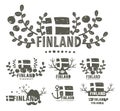 Collection of black and white labels of Finland