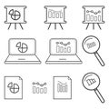 Collection of black and white line art icons representing data analysis and reporting Royalty Free Stock Photo
